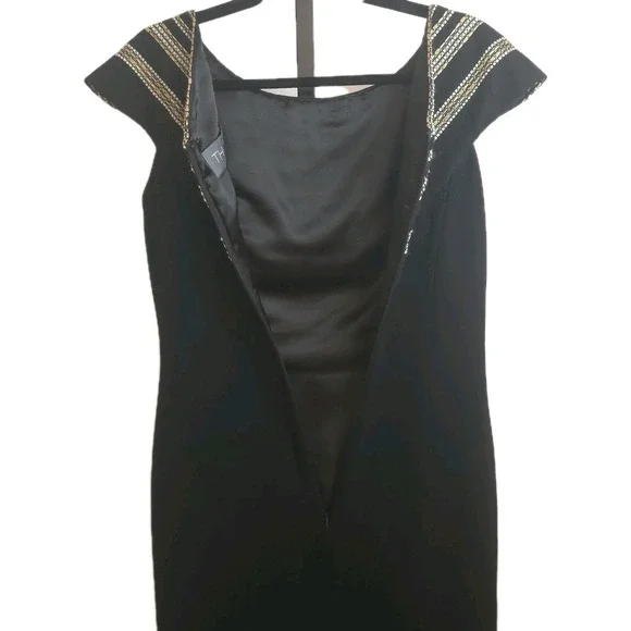 THEIA 881797 Gilded Striped Bodice Cocktail Dress Black Gold Beaded Size 0  $1000